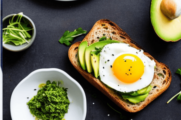 avocado toast fried eggs and seaweed